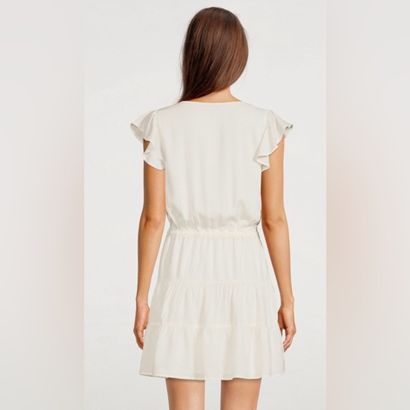 Paige Rosalee Drawstring Mini Dress w Flutter Sleeves & Scalloped V-neck - Picture 8 of 11
